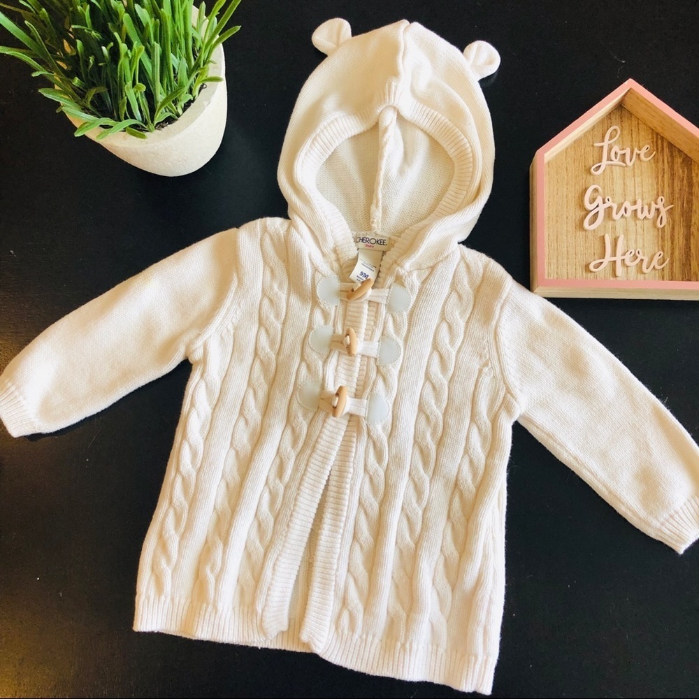 Cherokee cable‎ knit bear ears sweater 9mo